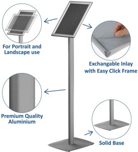 Europel Słupek informacyjny z ramką zatrzaskową, A4, 25 mm, aluminiowy 5