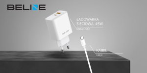 Ładowarka sieciowa Beline 45W GaN        USB-A/USB-C + kabel USB-C/USB-C BLN2CW45C biały 3