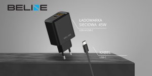 Ładowarka sieciowa Beline 45W GaN        USB-A/USB-C + kabel USB-C/USB-C BLN2CB45C czarny 3