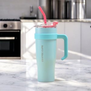 Duży i pojemny KUBEK TERMICZNY z uchwytem i rurką, przenośny 1,2L BD23TUR 2