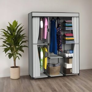 Garderoba z 8 półkami CELINA szara z kurtyną 9