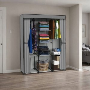 Szafa tekstylna z 8 półkami SONIA antracyt z kurtyną 3