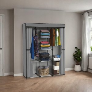 Szafa tekstylna z 8 półkami SONIA antracyt z kurtyną 4