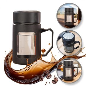 Kubek bidon ze szkła na Kawę Herbatę z uchwytem czarny 500 ML CUP18CZ 1
