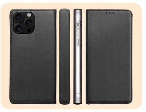 ETUI Z KLAPKĄ DO APPLE IPHPNE 16 PRO MAX CZARNE ZAMYKANE MAGNETYCZNE KABURA 6