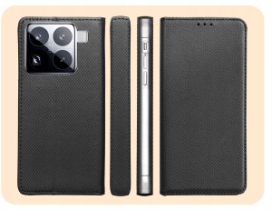 ETUI Z KLAPKĄ DO XIAOMI 15 PRO CZARNE ZAMYKANE MAGNETYCZNE KABURA FUTERAŁ 6