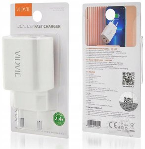 Ładowarka Sieciowa Szybka 2x USB VIDVIE PLE250 2.4A 5V Smart ID Fast Biała 5