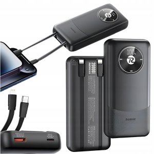 Powerbank 20000 mAh LED Kabel USB-C / Lightning Do iPhone (Czarny, Szybki) 1