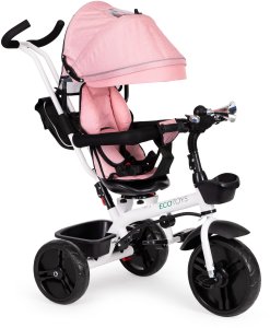 Rowerek trójkołowy spacerówka obracany fotelik 360* Różowy ECOTOYS 2