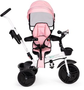 Rowerek trójkołowy spacerówka obracany fotelik 360* Różowy ECOTOYS 3