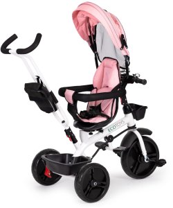 Rowerek trójkołowy spacerówka obracany fotelik 360* Różowy ECOTOYS 4