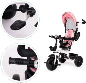 Rowerek trójkołowy spacerówka obracany fotelik 360* Różowy ECOTOYS 6