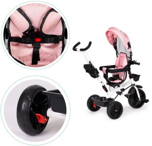 Rowerek trójkołowy spacerówka obracany fotelik 360* Różowy ECOTOYS 7