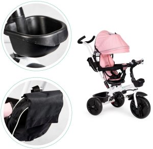 Rowerek trójkołowy spacerówka obracany fotelik 360* Różowy ECOTOYS 8