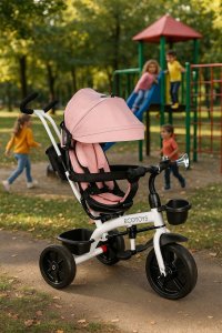 Rowerek trójkołowy spacerówka obracany fotelik 360* Różowy ECOTOYS 9