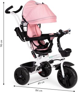 Rowerek trójkołowy spacerówka obracany fotelik 360* Różowy ECOTOYS 10