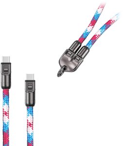 Kabel USB Vega ECOBOX KABEL 240W TYP-C DO TYP-C SMYCZ NA SZYJE TĘCZA RÓŻ/NIEB 2