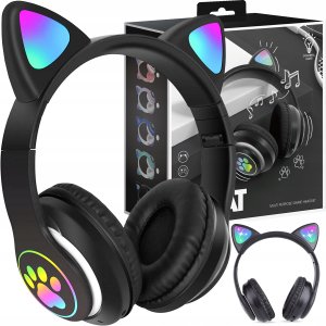 Słuchawki dziecięce RGB z uszkami, czarne 1