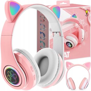 Słuchawki dziecięce RGB z uszkami, różowe 1