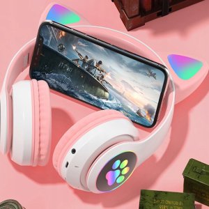 Słuchawki dziecięce RGB z uszkami, różowe 14