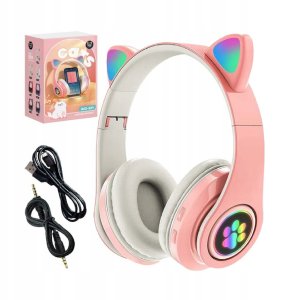 Słuchawki dziecięce RGB z uszkami, różowe 2