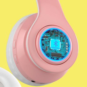 Słuchawki dziecięce RGB z uszkami, różowe 3