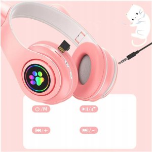 Słuchawki dziecięce RGB z uszkami, różowe 4