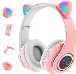 Słuchawki dziecięce RGB z uszkami, różowe 5