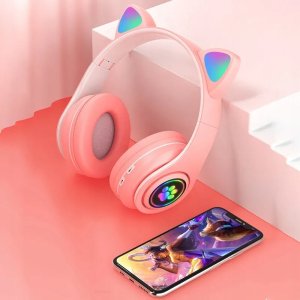 Słuchawki dziecięce RGB z uszkami, różowe 10