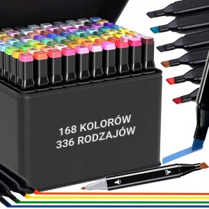Kolorowe markery , flamastry dwustronne zestaw168szt czarne 1