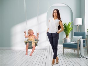 Huśtawka Springos Huśtawka dla dziecka kubełkowa drewniana materiał miękka zapęcie bujak 2