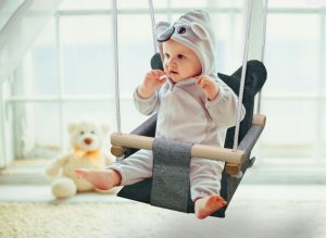 Huśtawka Springos Huśtawka dla dziecka kubełkowa drewniana materiał miękka zapęcie bujak 3