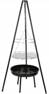 Grill wiszący z paleniskiem 52cm Stalowy czarny z rusztem chromowanym 1
