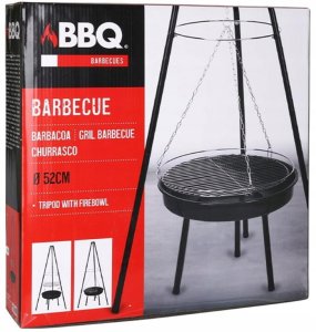 Grill wiszący z paleniskiem 52cm Stalowy czarny z rusztem chromowanym 3