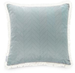 AmeliaHome Poduszka dekoracyjna CLEAR frędzle 45x45 biała+butelkowa zieleń 1