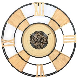 Zegar Ścienny Home ESPRIT Czarny Naturalny Metal Rattan 100 x 9 x 100 cm 1