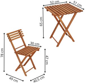 Meble ogrodowe składane drewniane na balkon stół i dwa krzesła impregnowane brązowe UNIWERSALNY 22