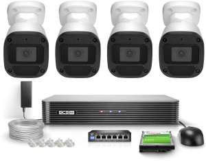 Zestaw monitoring firmy domu 4x BCS-B-TIP12FR3(2.0) Full HD IR 30m Mikrofon PoE Dysk 1TB 1