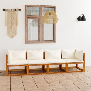 Garden Sofa Cream Solid Acacia wood, Polyester 4-seater Modular 1