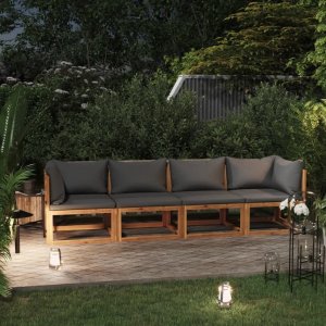 Garden Sofa Dark grey cushions, natural wood 1