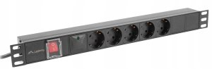 LISTWA ZASILAJĄCA RACK PDU 19" LANBERG 1U 16A 5X SCHUKO 2M CZARNA C14 1