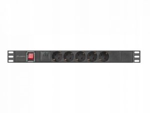 LISTWA ZASILAJĄCA RACK PDU 19" LANBERG 1U 16A 5X SCHUKO 2M CZARNA C14 3