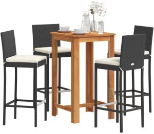 Garden Bar Set Black Solid Acacia Wood Standard Tough 1