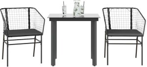 Garden Dining Set Black Poly Rattan Two-Seater Removable Covers 1