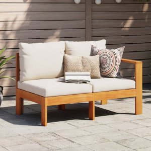 Garden Sofa Natural wood with cream white cushions 1
