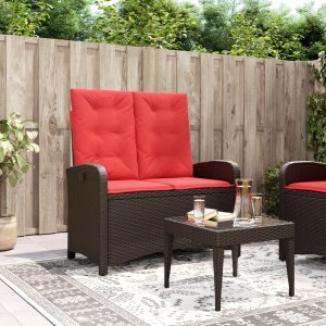 Reclining Garden Bench Brown Poly Rattan 2-seater 1