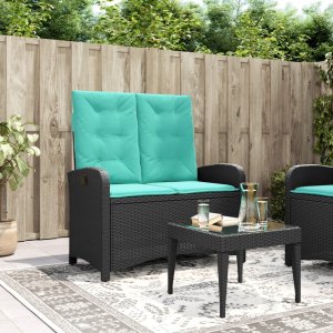 Reclining Garden Bench Black PE Rattan 2-seater 1