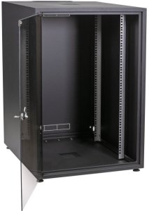 EFB 19Zoll Netzwerkschrank OFFICE SERIE 18HE 600X800 RAL9005 Schwarz IP20 komplett vormontiert und zerlegbar Glasfront 45KG Traglast 2