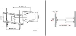 Manhattan TECHLY Wandhalterung fuer LCD TV 81,28cm bis 177,80cm Tragklast bis 45Kg Slim Schwarz Ausziehbarer Arm bis zu 688mm 4