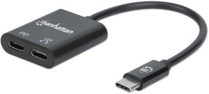 MANHATTAN USB-C Audioadapter mit Power Delivery-Ladeport USB-C Stecker auf USB-C Audioport und USB-C Power Delivery Port schwarz 1